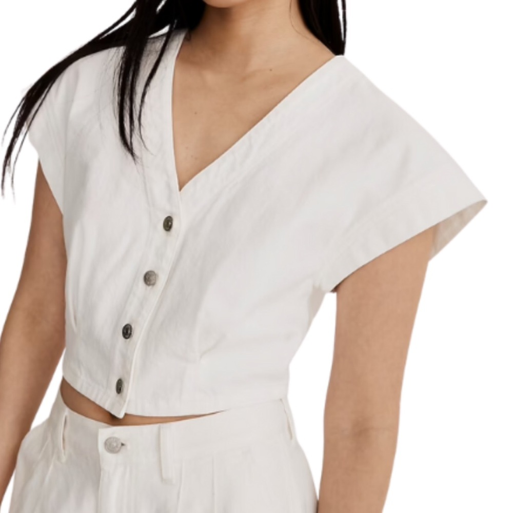 Madewell White Button-Up Crop Top